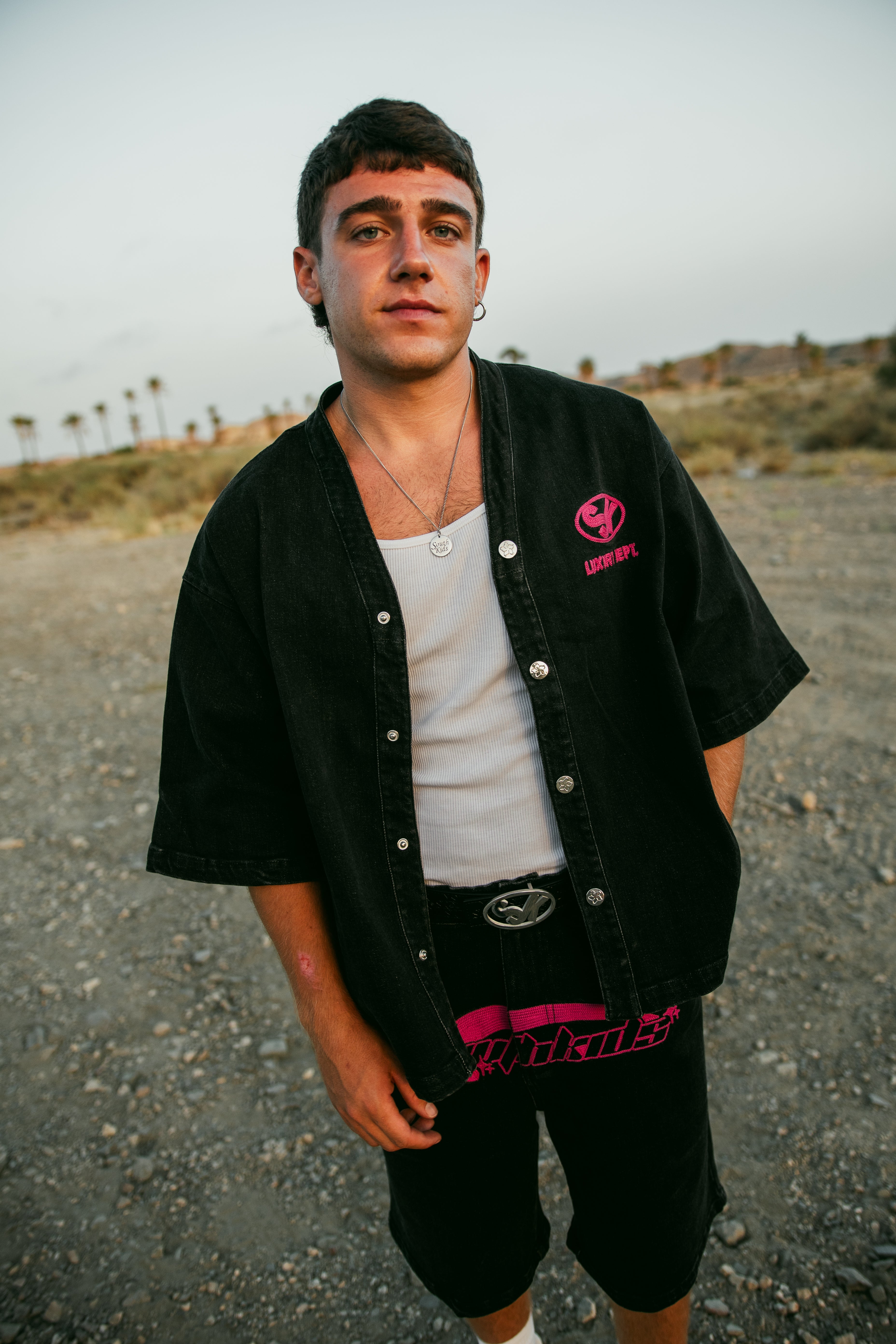 Denim Shirt Black & Pink