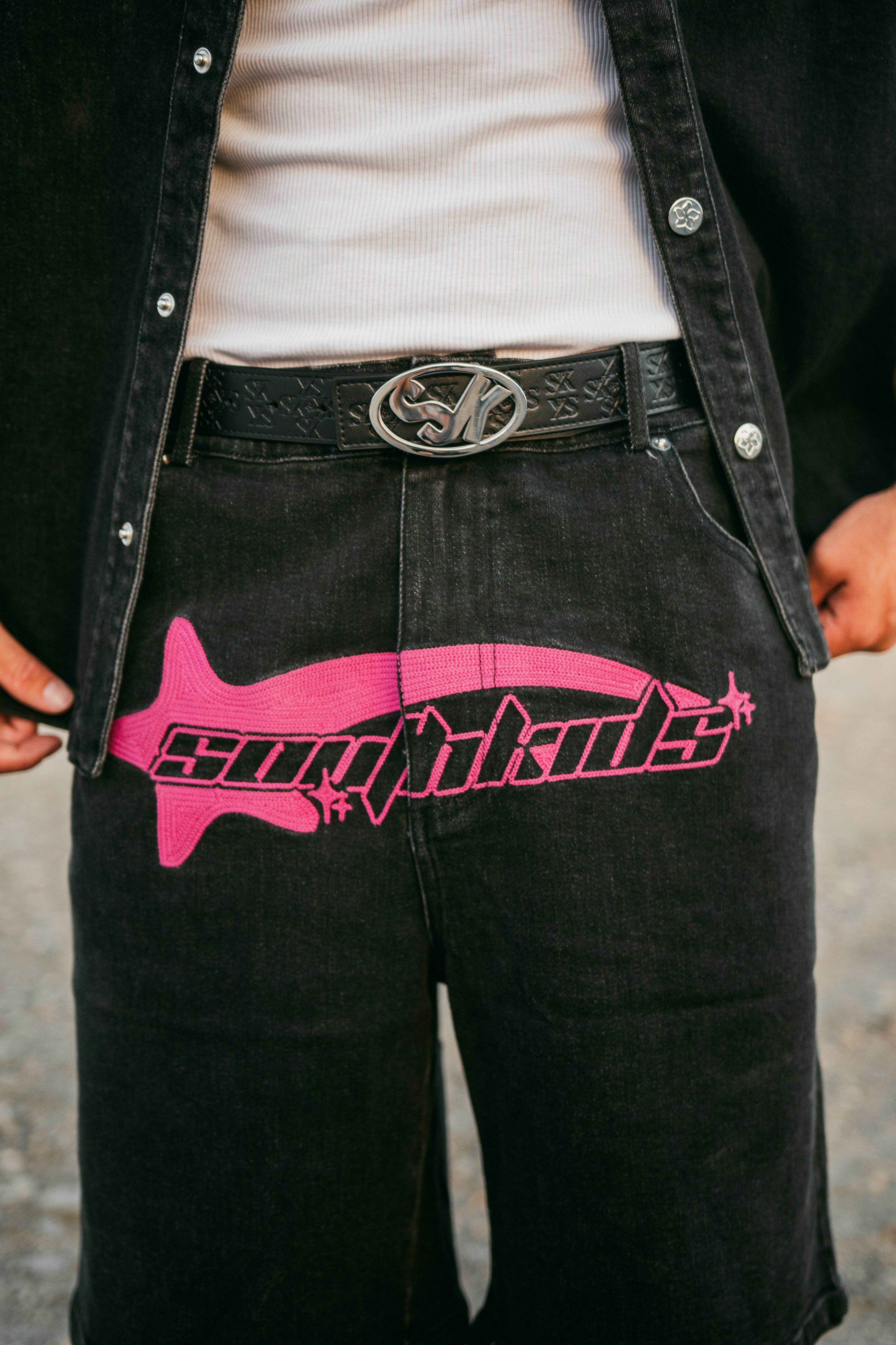 Denim Jorts Black & Pink