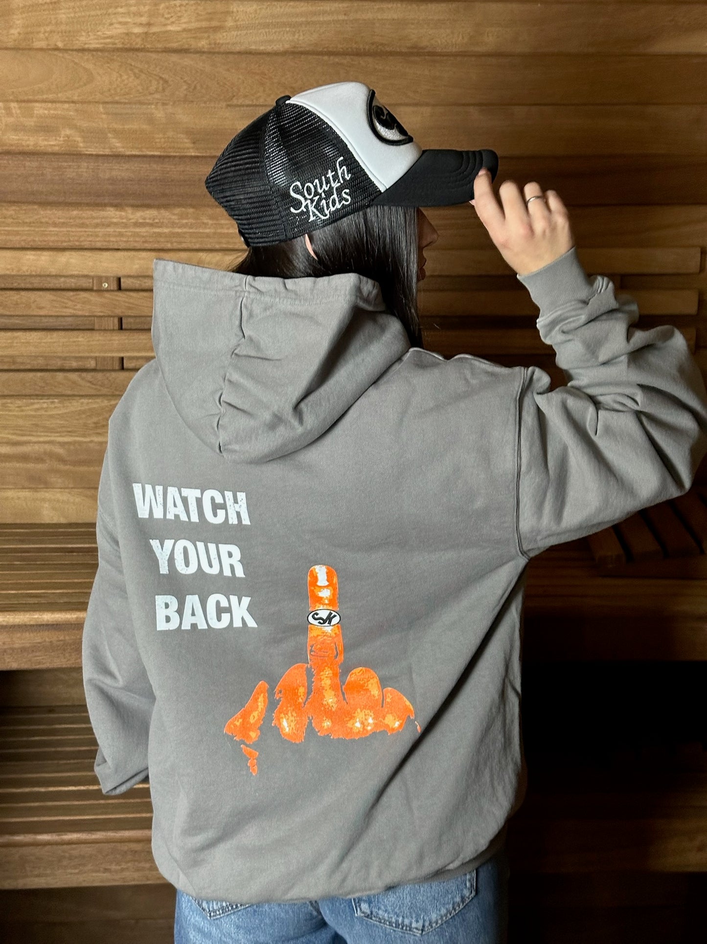 Watch Your Back Hoodie Pigment Grey