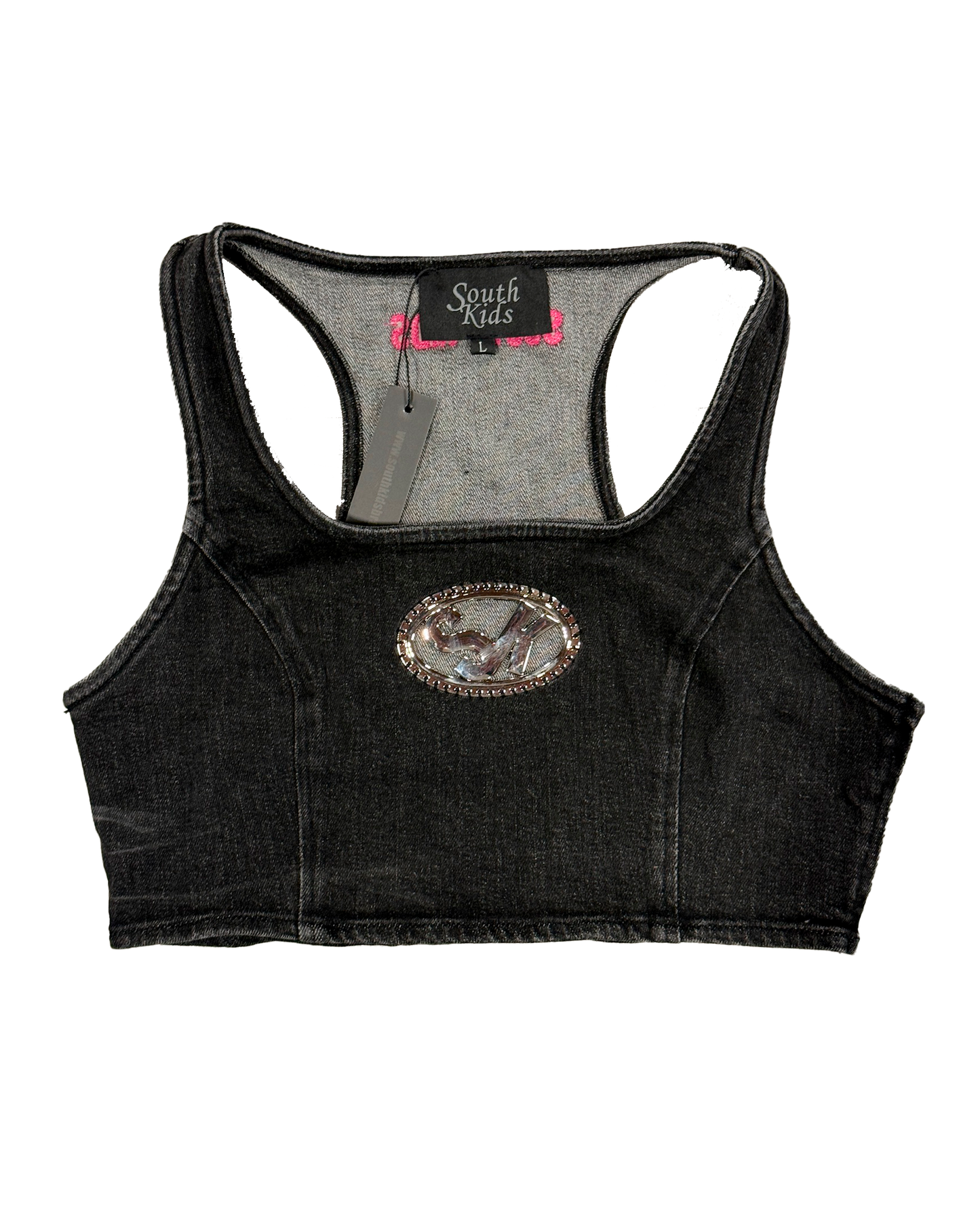 Denim Top Black & Pink