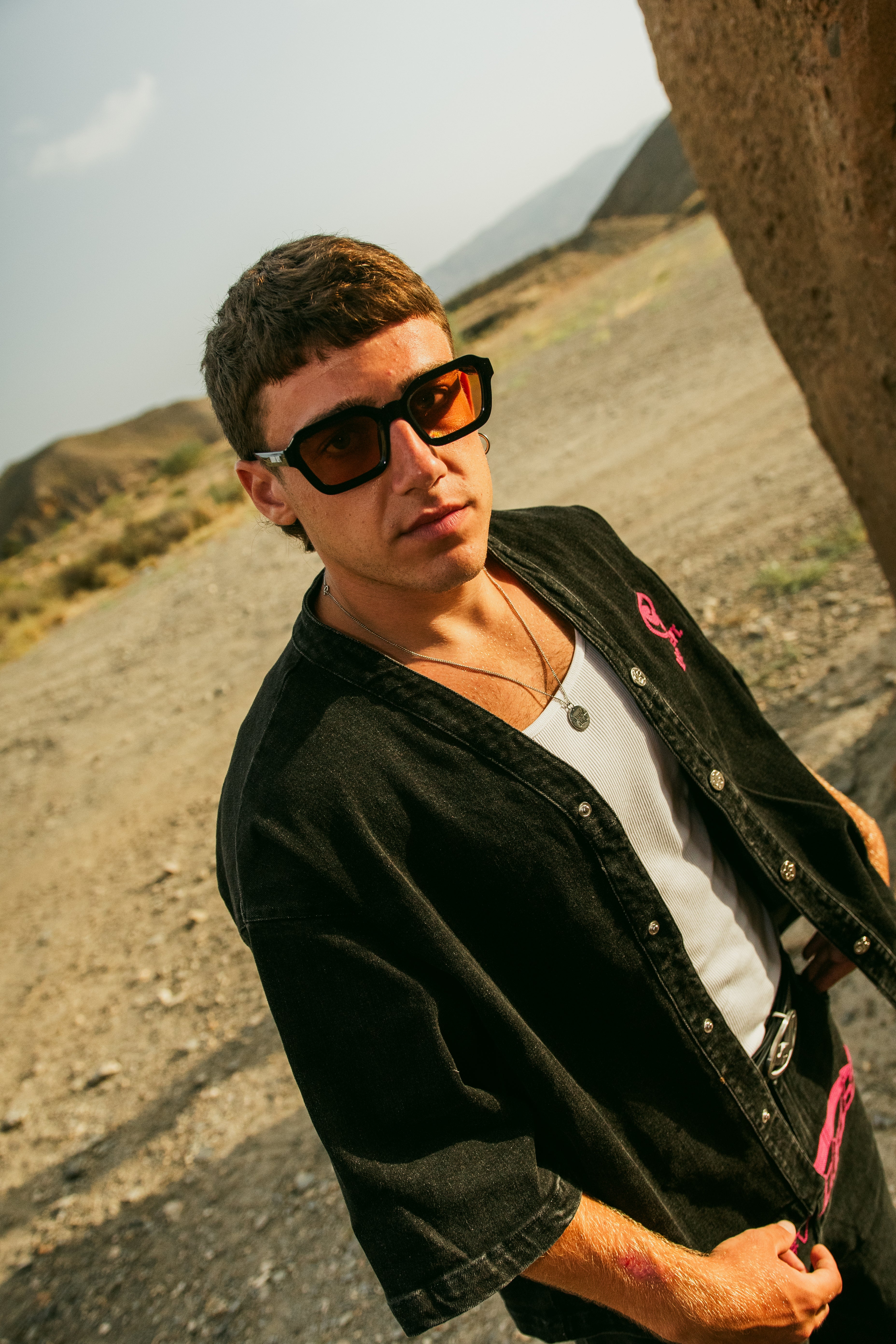 Denim Shirt Black & Pink