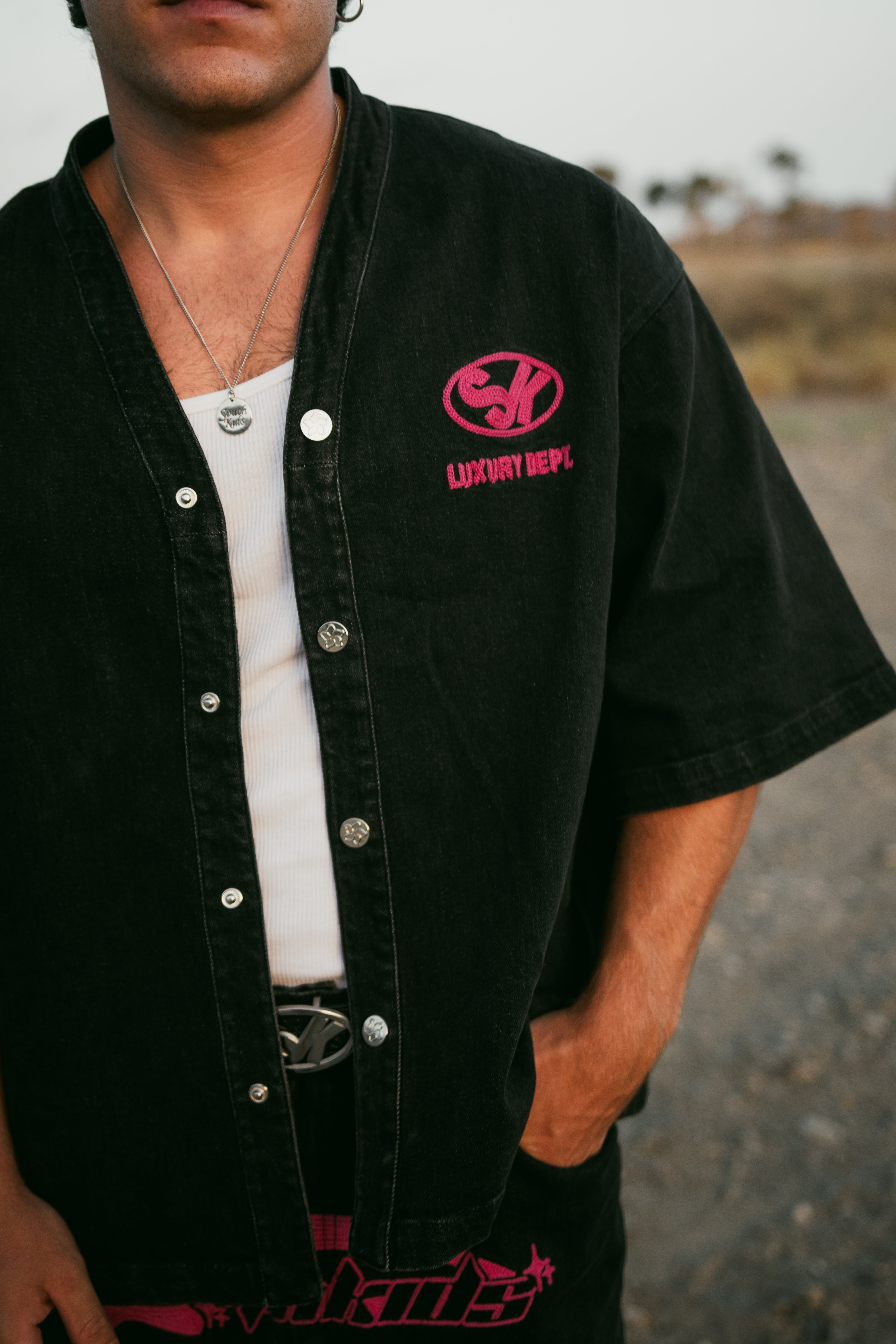 Denim Shirt Black & Pink