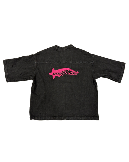Denim Shirt Black & Pink