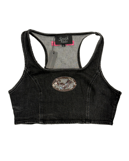 Denim Top Black & Pink
