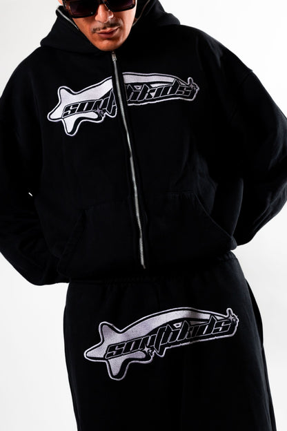 Luxury Star Black White Zip Up Hoodie