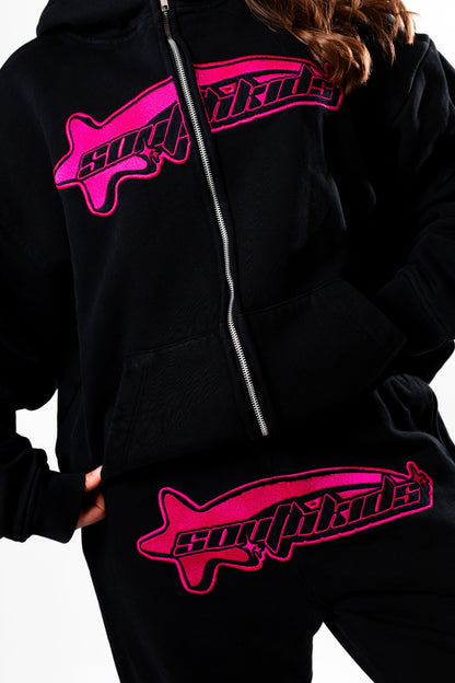 Luxury Star Black Pink Zip Up Hoodie