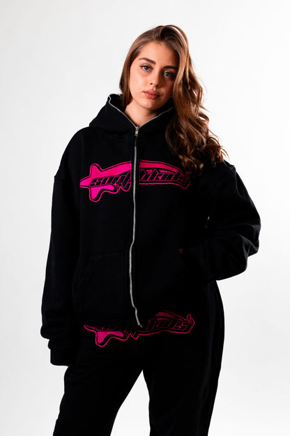 Luxury Star Black Pink Zip Up Hoodie