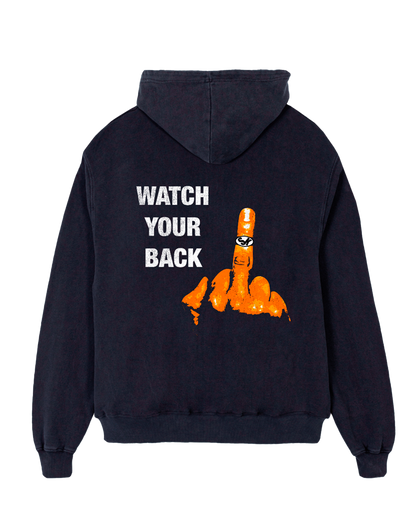 Watch Your Back Hoodie Vintage Black